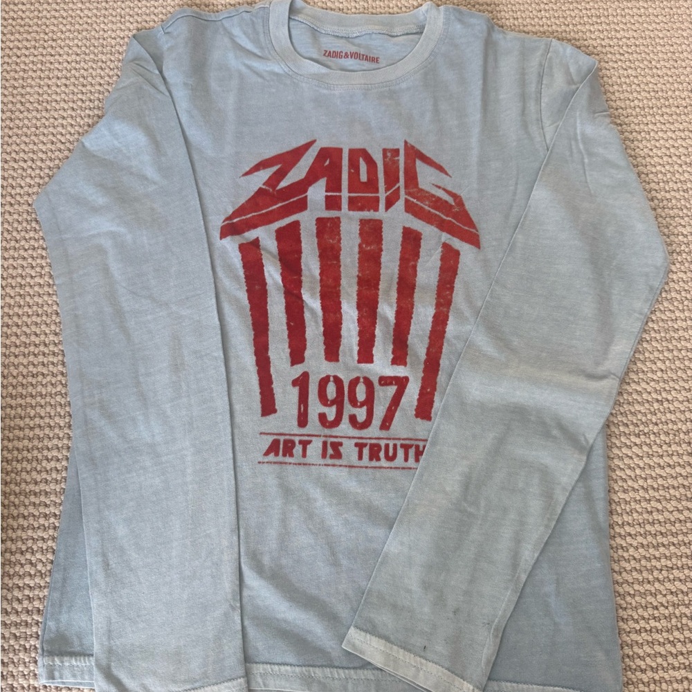 Zadig & Voltaire Kids Gray Long Sleeve Tee with Red Graphic